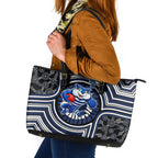 Geelong Cats Leather Tote Bag Indigenous Monochrome Dot Art Mascot Style