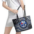 Geelong Cats Leather Tote Bag Indigenous Monochrome Dot Art Mascot Style