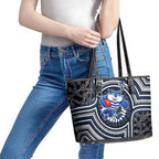 Geelong Cats Leather Tote Bag Indigenous Monochrome Dot Art Mascot Style