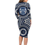 Geelong Cats Long Sleeve Bodycon Dress Indigenous Monochrome Dot Art Mascot Style