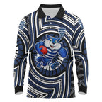 Geelong Cats Long Sleeve Polo Shirt Indigenous Monochrome Dot Art Mascot Style