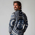 Geelong Cats Long Sleeve Polo Shirt Indigenous Monochrome Dot Art Mascot Style