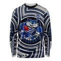 Geelong Cats Long Sleeve Shirt Indigenous Monochrome Dot Art Mascot Style