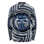 Geelong Cats Long Sleeve Shirt Indigenous Monochrome Dot Art Mascot Style
