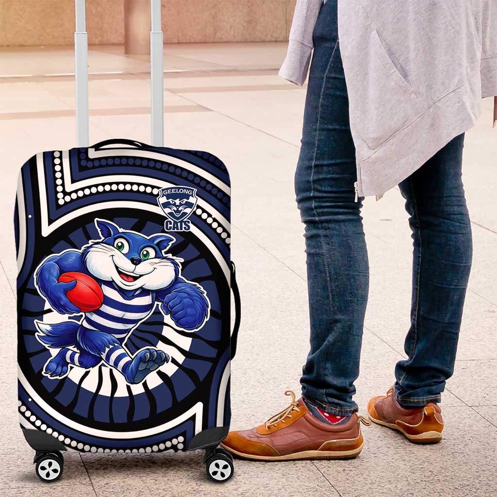 Geelong Cats Luggage Cover Indigenous Monochrome Dot Art Mascot Style