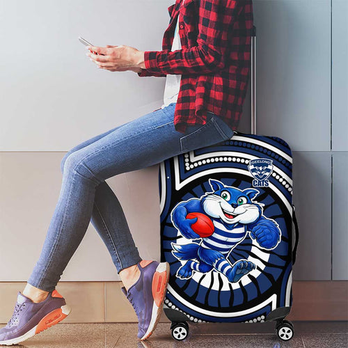Geelong Cats Luggage Cover Indigenous Monochrome Dot Art Mascot Style