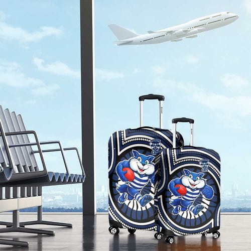Geelong Cats Luggage Cover Indigenous Monochrome Dot Art Mascot Style