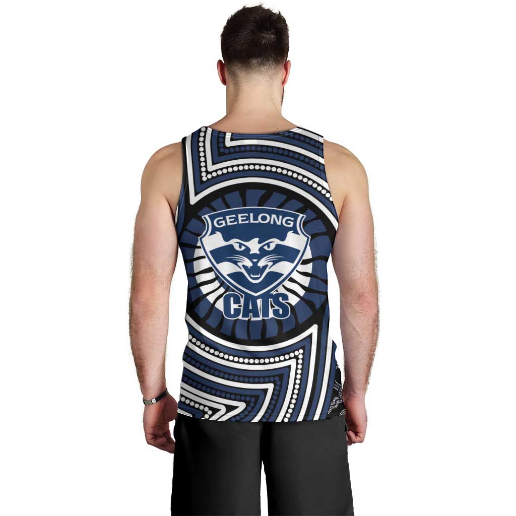 Geelong Cats Men Tank Top Indigenous Monochrome Dot Art Mascot Style