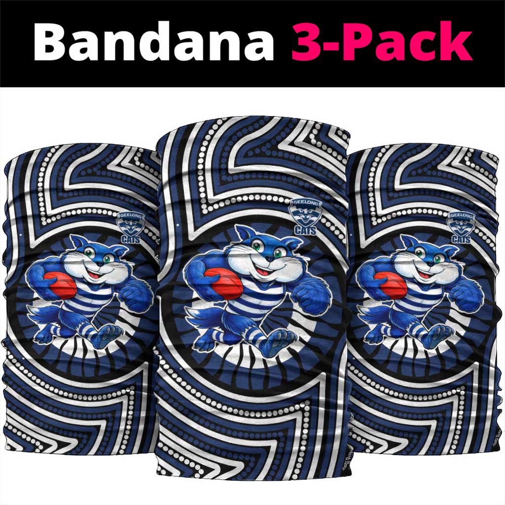 Geelong Cats Neck Gaiter Indigenous Monochrome Dot Art Mascot Style