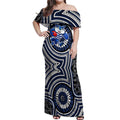 Geelong Cats Off Shoulder Maxi Dress Indigenous Monochrome Dot Art Mascot Style
