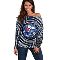 Geelong Cats Off Shoulder Sweater Indigenous Monochrome Dot Art Mascot Style