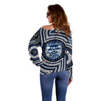 Geelong Cats Off Shoulder Sweater Indigenous Monochrome Dot Art Mascot Style
