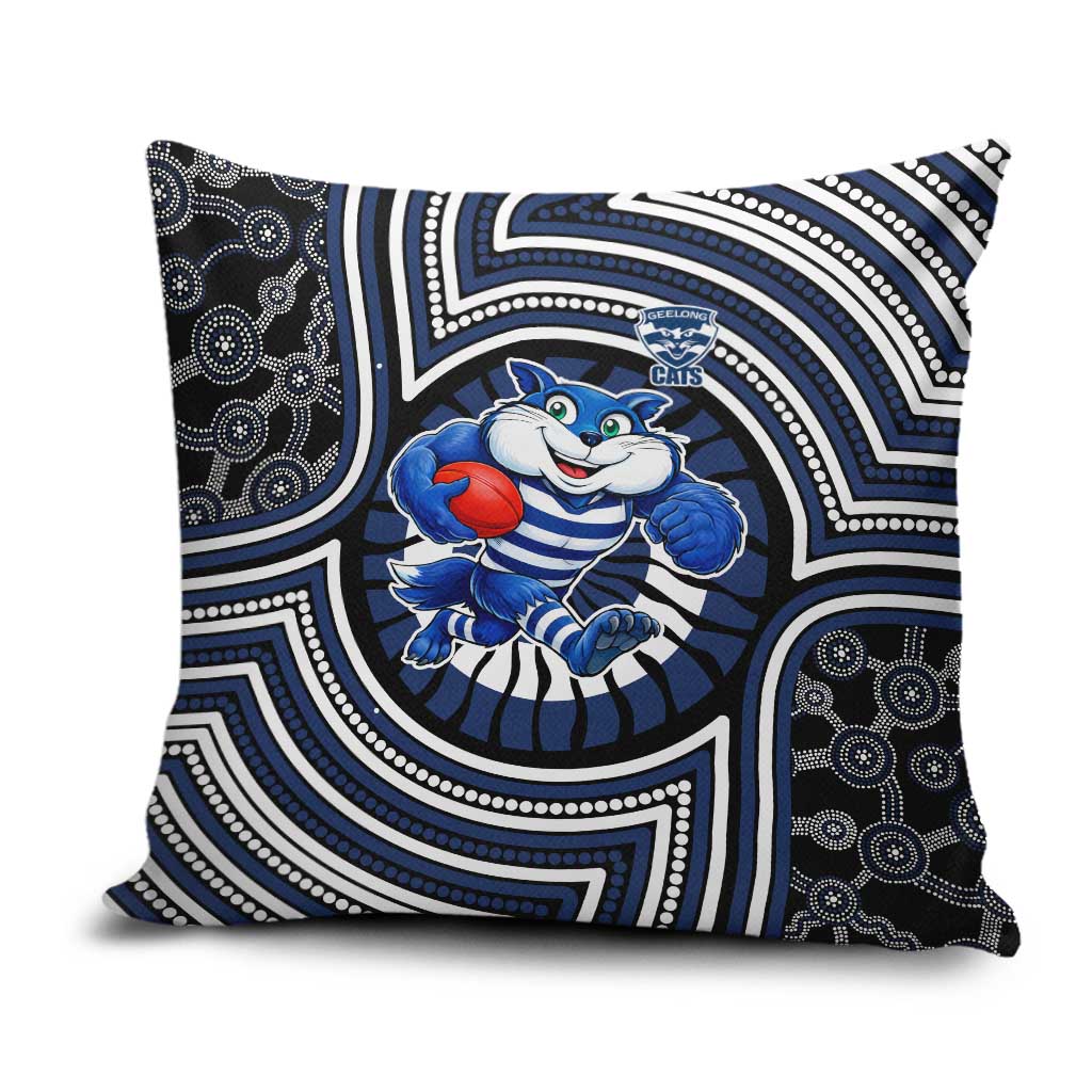 Geelong Cats Pillow Cover Indigenous Monochrome Dot Art Mascot Style
