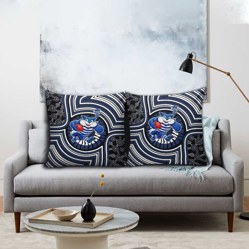 Geelong Cats Pillow Cover Indigenous Monochrome Dot Art Mascot Style