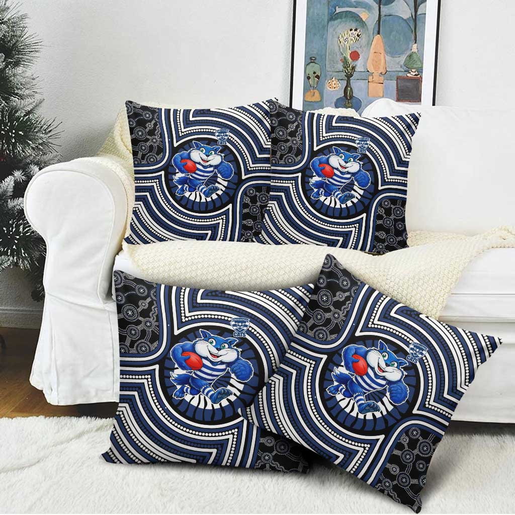 Geelong Cats Pillow Cover Indigenous Monochrome Dot Art Mascot Style