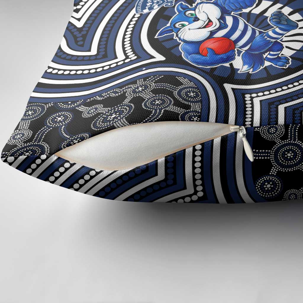 Geelong Cats Pillow Cover Indigenous Monochrome Dot Art Mascot Style