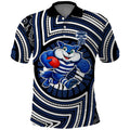 Geelong Cats Polo Shirt Indigenous Monochrome Dot Art Mascot Style