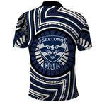 Geelong Cats Polo Shirt Indigenous Monochrome Dot Art Mascot Style