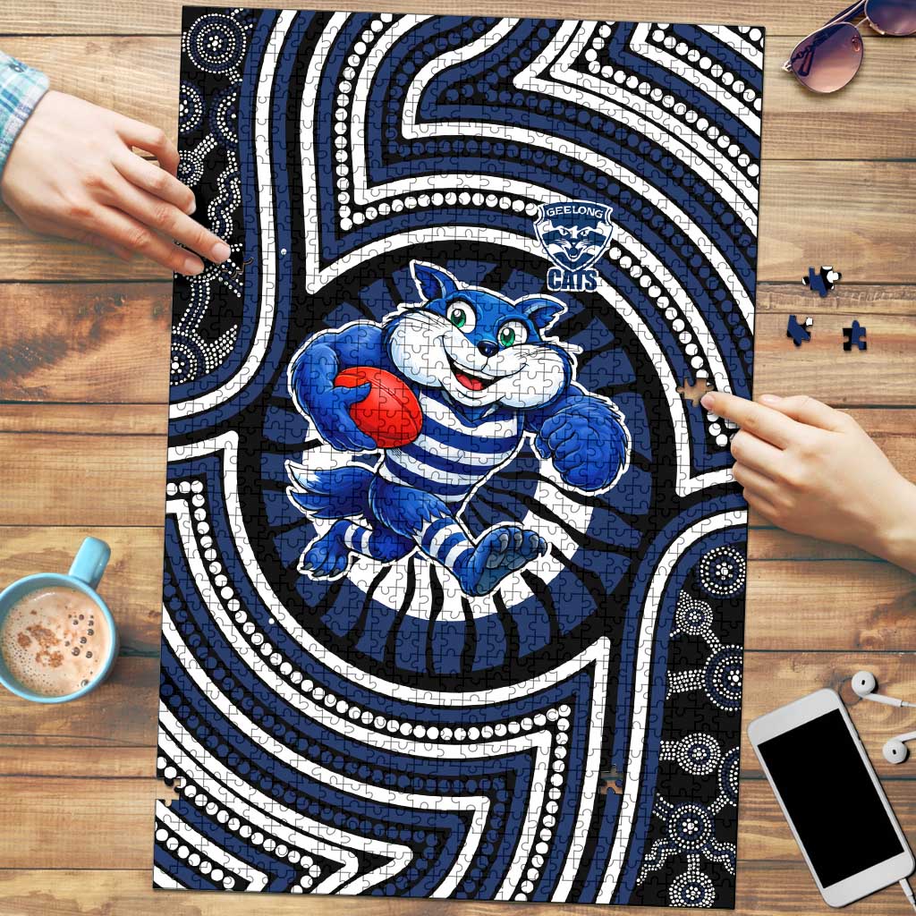 Geelong Cats Puzzle Indigenous Monochrome Dot Art Mascot Style