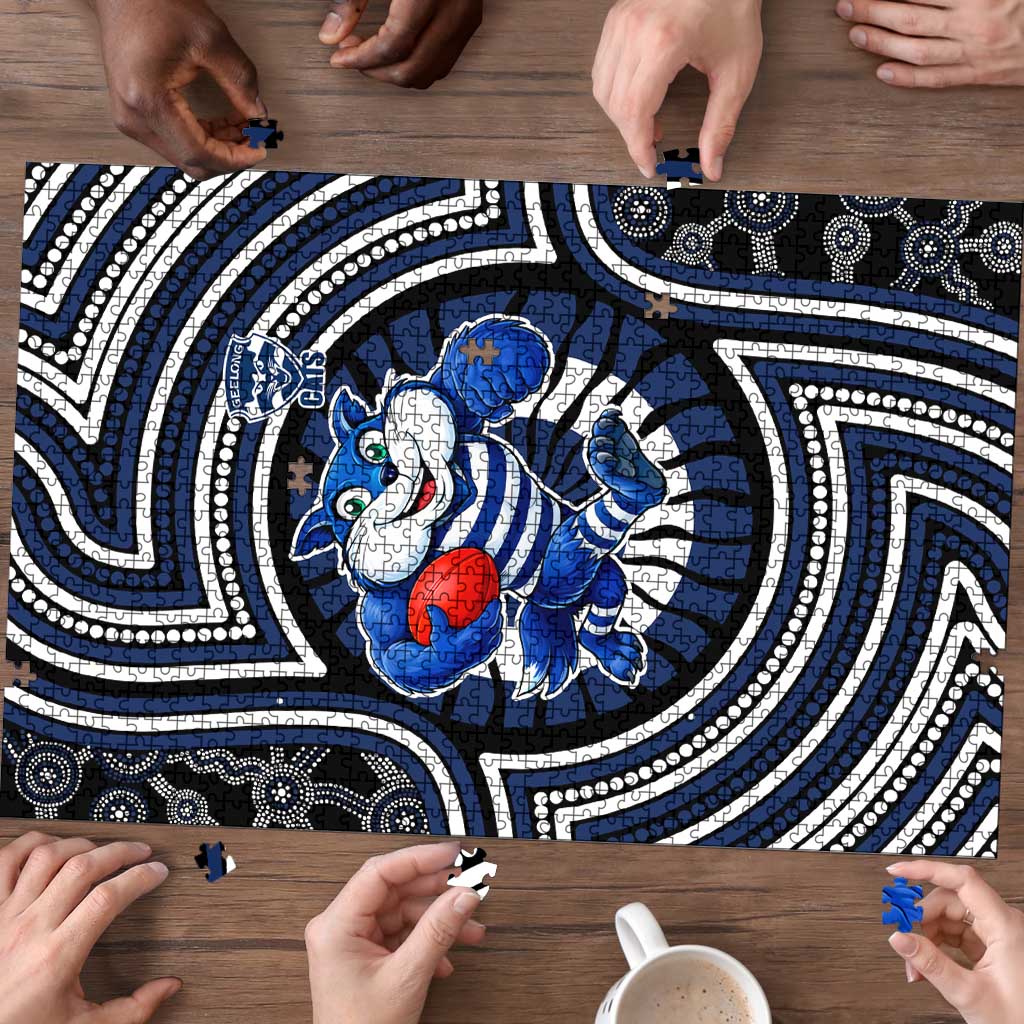 Geelong Cats Puzzle Indigenous Monochrome Dot Art Mascot Style