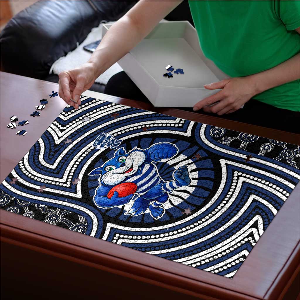 Geelong Cats Puzzle Indigenous Monochrome Dot Art Mascot Style