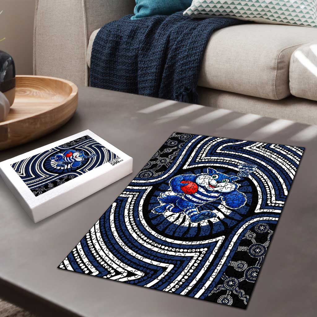 Geelong Cats Puzzle Indigenous Monochrome Dot Art Mascot Style