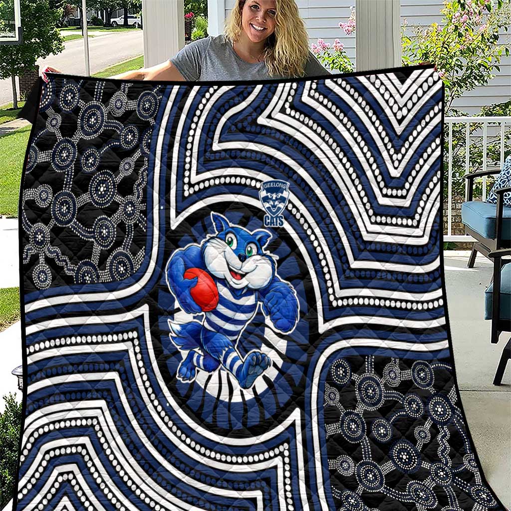 Geelong Cats Quilt Indigenous Monochrome Dot Art Mascot Style