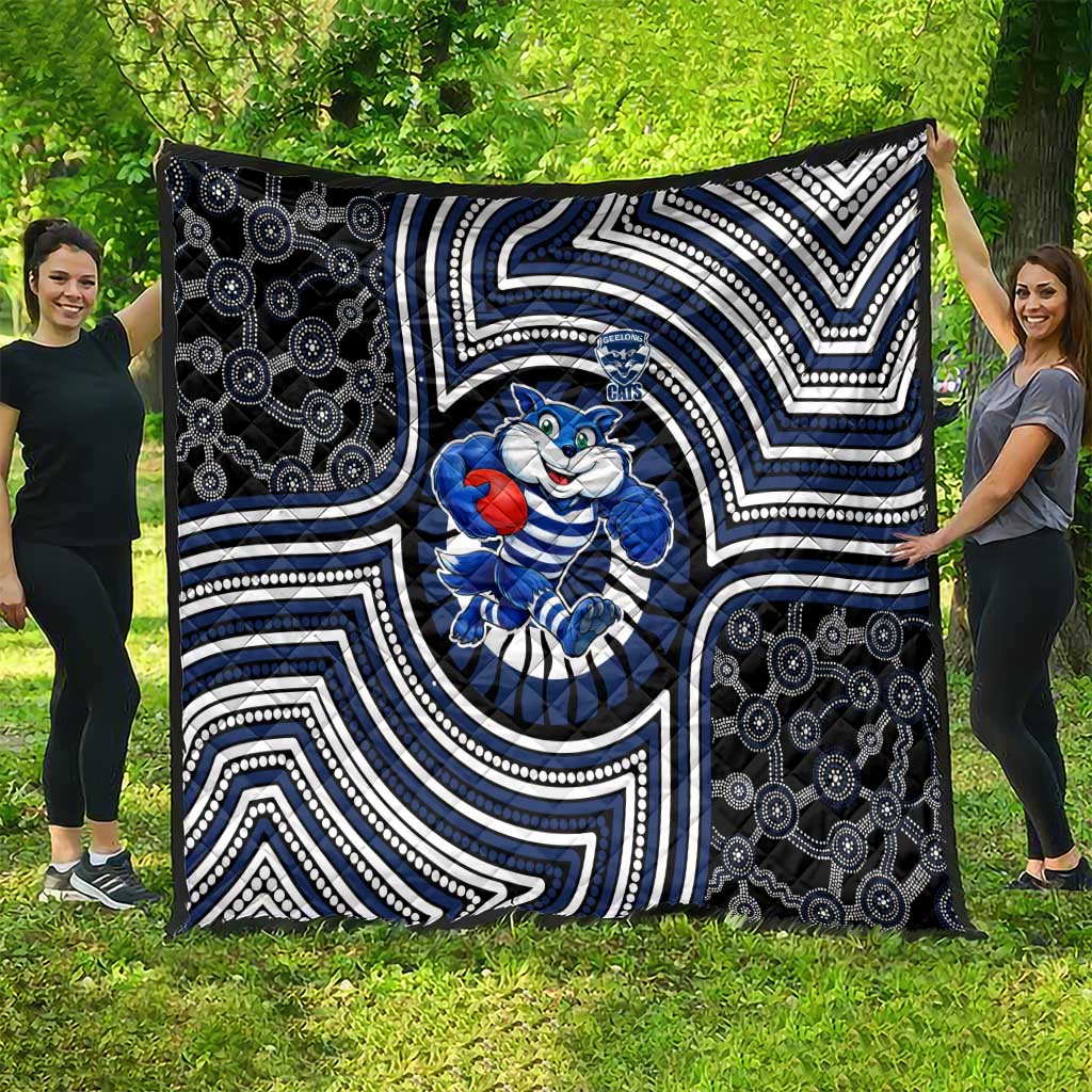 Geelong Cats Quilt Indigenous Monochrome Dot Art Mascot Style