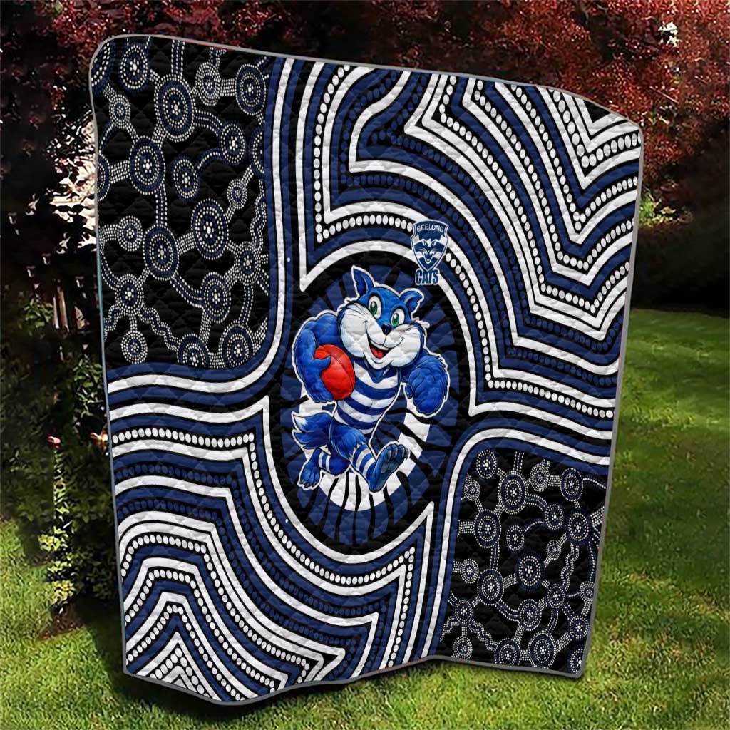 Geelong Cats Quilt Indigenous Monochrome Dot Art Mascot Style