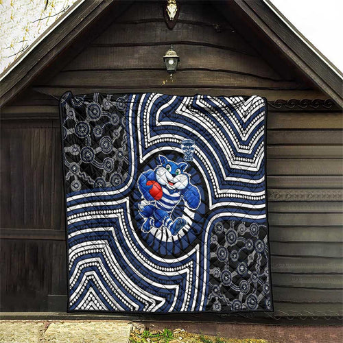 Geelong Cats Quilt Indigenous Monochrome Dot Art Mascot Style