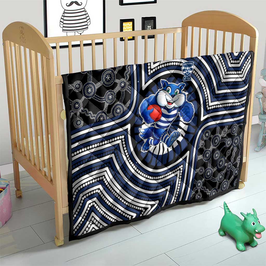 Geelong Cats Quilt Indigenous Monochrome Dot Art Mascot Style