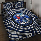 Geelong Cats Quilt Bed Set Indigenous Monochrome Dot Art Mascot Style