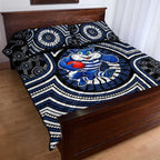 Geelong Cats Quilt Bed Set Indigenous Monochrome Dot Art Mascot Style