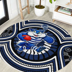 Geelong Cats Round Carpet Indigenous Monochrome Dot Art Mascot Style