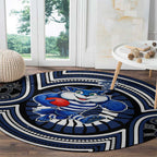 Geelong Cats Round Carpet Indigenous Monochrome Dot Art Mascot Style