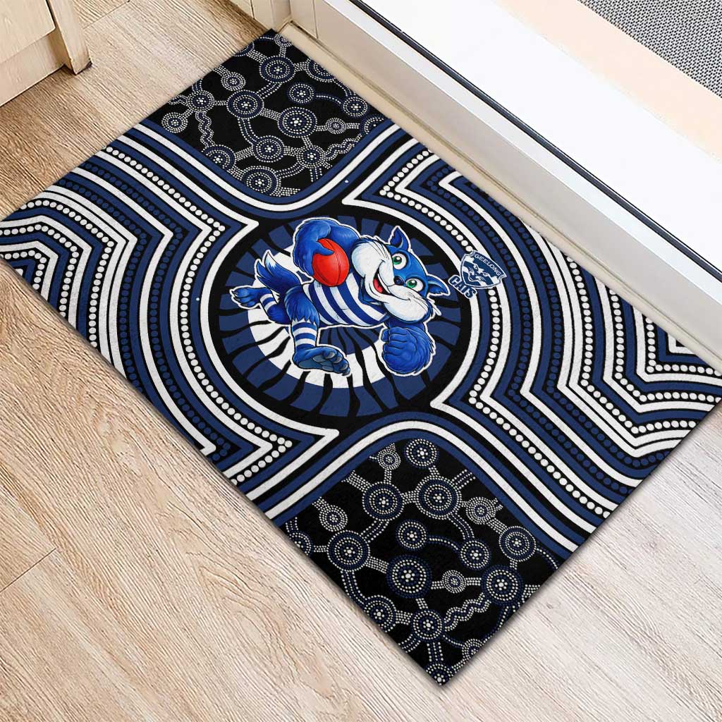 Geelong Cats Rubber Doormat Indigenous Monochrome Dot Art Mascot Style