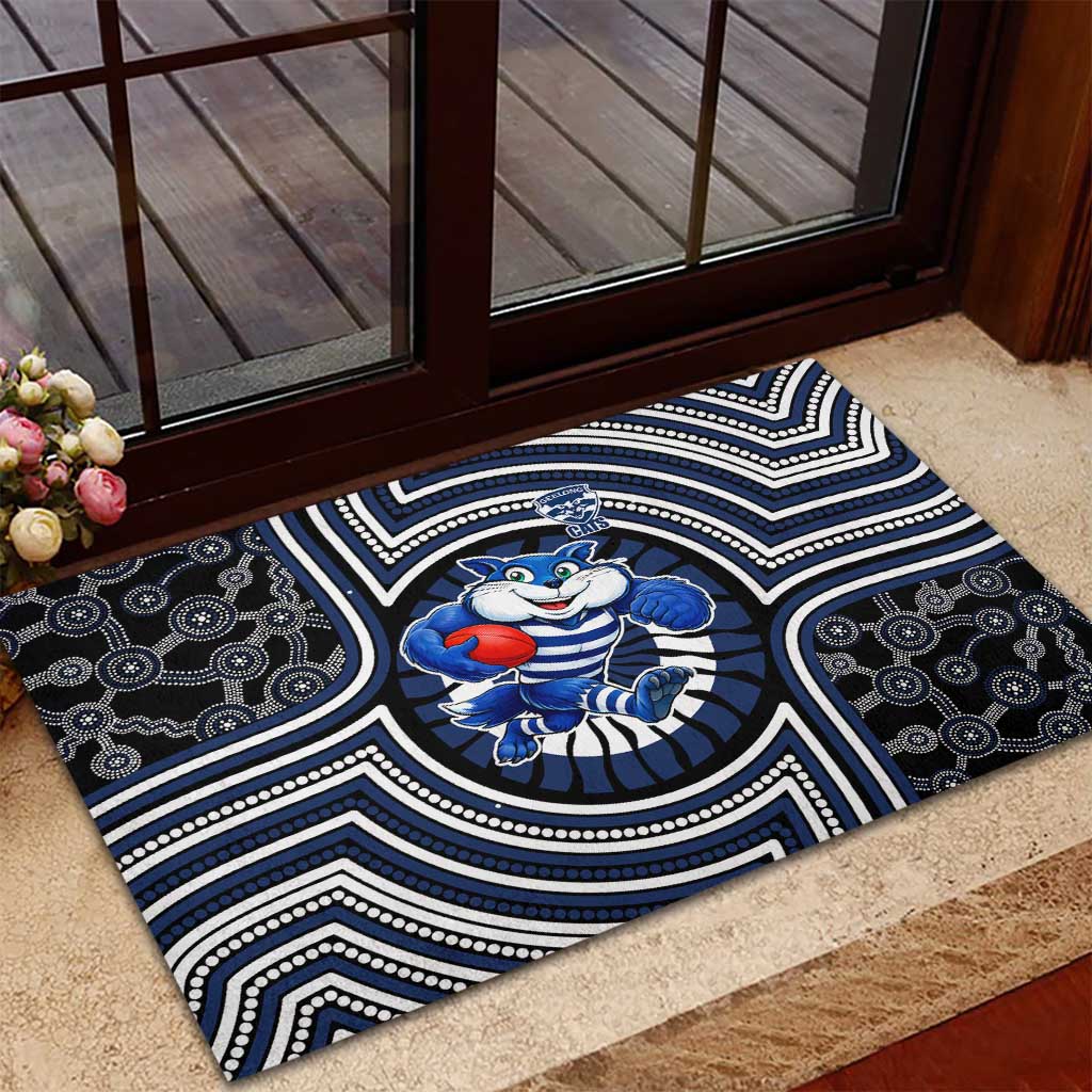 Geelong Cats Rubber Doormat Indigenous Monochrome Dot Art Mascot Style