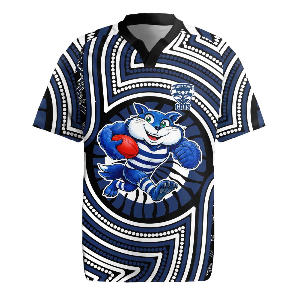 Geelong Cats Rugby Jersey Indigenous Monochrome Dot Art Mascot Style