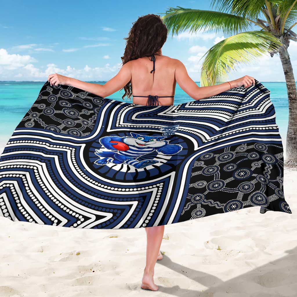 Geelong Cats Sarong Indigenous Monochrome Dot Art Mascot Style