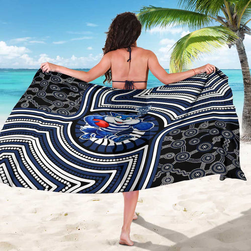 Geelong Cats Sarong Indigenous Monochrome Dot Art Mascot Style