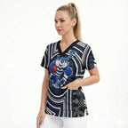 Geelong Cats Scrub Top Indigenous Monochrome Dot Art Mascot Style