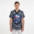 Geelong Cats Scrub Top Indigenous Monochrome Dot Art Mascot Style