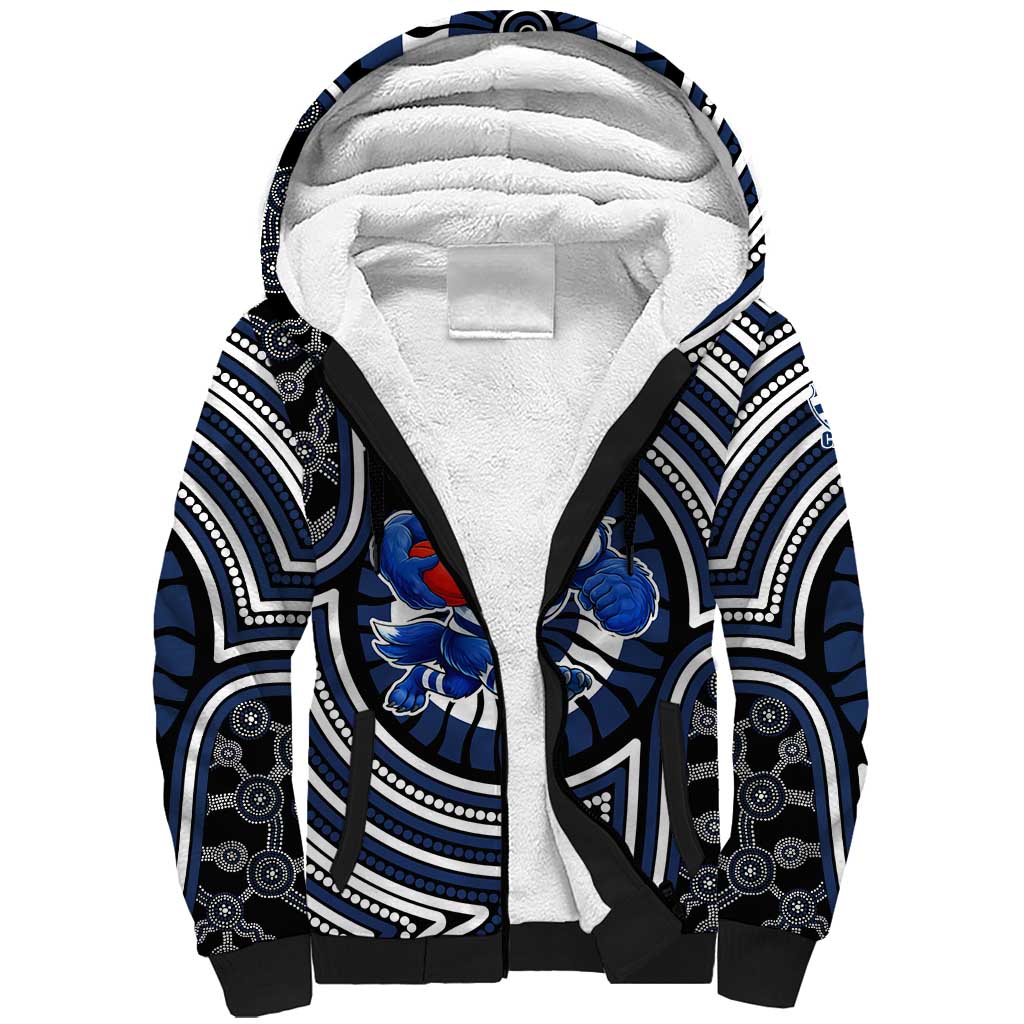 Geelong Cats Sherpa Hoodie Indigenous Monochrome Dot Art Mascot Style