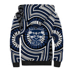 Geelong Cats Sherpa Hoodie Indigenous Monochrome Dot Art Mascot Style