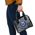 Geelong Cats Shoulder Handbag Indigenous Monochrome Dot Art Mascot Style