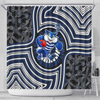 Geelong Cats Shower Curtain Indigenous Monochrome Dot Art Mascot Style