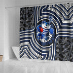 Geelong Cats Shower Curtain Indigenous Monochrome Dot Art Mascot Style