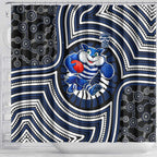 Geelong Cats Shower Curtain Indigenous Monochrome Dot Art Mascot Style