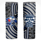 Geelong Cats Skinny Tumbler Indigenous Monochrome Dot Art Mascot Style