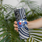 Geelong Cats Skinny Tumbler Indigenous Monochrome Dot Art Mascot Style